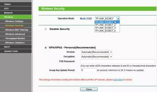 SSID на роутере – Multi-SSID - сохранение изменений